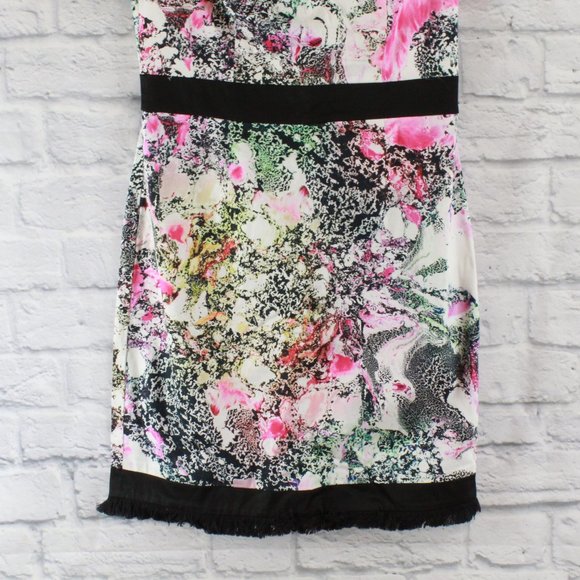 NWT! French Connection Black Mineral Pool Print Fringe Hem Mini Dress Size M - Picture 5 of 8